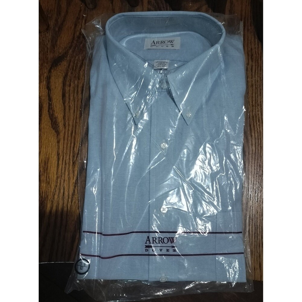 VTG Arrow Dover Shirt Mens 15.5 X 32 Blue Long Sleeve Button Down Oxford New NIP